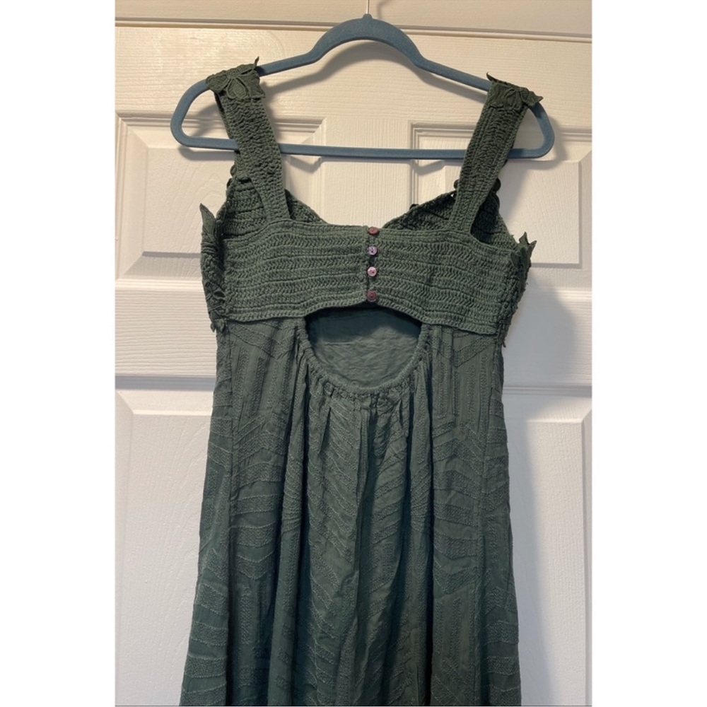 Free People Green Boho Maxi Dress Lace Bodice Side Slit Flowy Size Small - Picture 6 of 8
